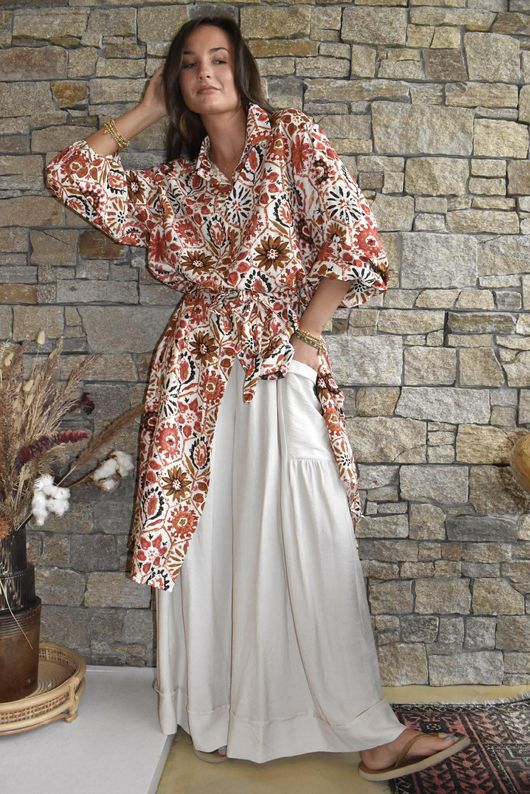 Riad Nights Longline Belted Duster Shirt Rust